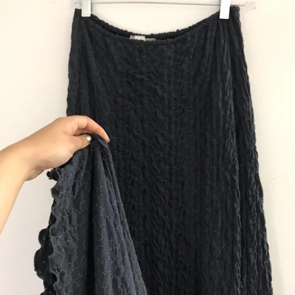 Grey maxi long embroidered ruched stretchy skirt - Picture 1 of 4